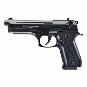 Pistola traumática Ekol Firat Magnum calibre 9mm P.A. negra. Arma de señales adaptable para defensa personal con cartuchos de impacto y gas. Diseño ergonómico tipo service para seguridad privada y entrenamiento táctico en Colombia. Disponible en ARMY STORE con envíos a Bogotá, Medellín y Cali. Tulúa, Buga, Armenia.