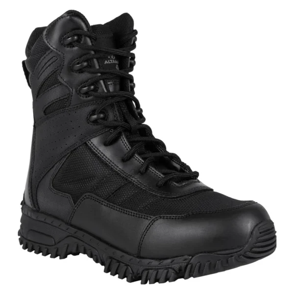 Botas tácticas Altama Vengeance SR 8 pulgadas color negro con cremallera lateral YKK para policía, ejército y uso operacional en Colombia - Suela antideslizante carbono, cuero grano completo y malla transpirable - Tienda fisica Buga, Cali, valle con Envíos a Bogotá, Medellín nacional