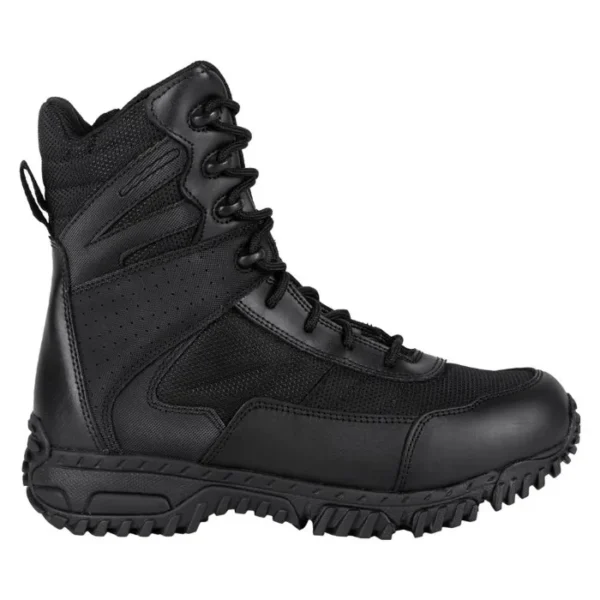 Bota táctica Altama Vengeance SR 8 pulgadas con cierre lateral YKK en cuero y nylon negro. Calzado militar y policial con suela antideslizante, peso ligero 600g y sistema de amortiguación. Ideal para ejército, policía y uso civil en Colombia. Envíos a Bogotá, Medellín, Cali