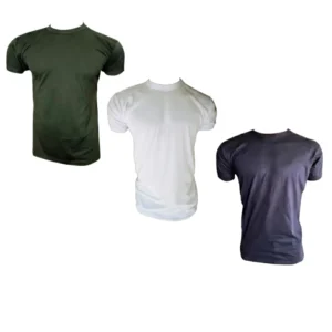 Camiseta básica de algodón importado manga corta disponible en colores verde militar, blanco y azul noche. Prenda cómoda y resistente ideal para uso táctico, laboral y deportivo en Colombia. Envíos a Cúcuta, Pasto, Neiva y Popayán.