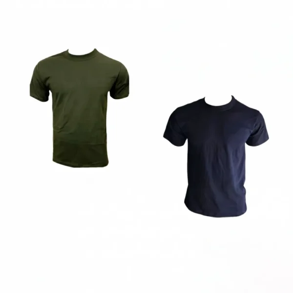 Camiseta básica de algodón importado manga corta disponible en colores verde militar, blanco y azul noche. Prenda cómoda y resistente ideal para uso táctico, laboral y deportivo en Colombia. Envíos a Cúcuta, Pasto, Neiva y Popayán.