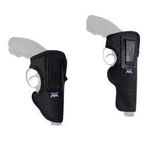 Chapuza interna acolchada negra para revólveres de cañón largo como Smith & Wesson Model 10 .38 Special. Funda de nylon transpirable con clip de cinturón ajustable para porte oculto cómodo y seguro. Cali, Medellin, Bogota, Palmira, Tulua, Cartago, Pereira. Army Store, tienda Tactica.