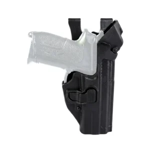 Holster universal Milfort Nivel III de polímero rígido negro con sistema de retención activa triple seguro. Funda ambidiestra compatible con Glock, Sig Sauer, Taurus, CZ y Beretta para porte operativo OWB. Cali, Medellin, Bogota, Palmira, Tulua, Cartago, Pereira. Army Store, tienda Tactica.