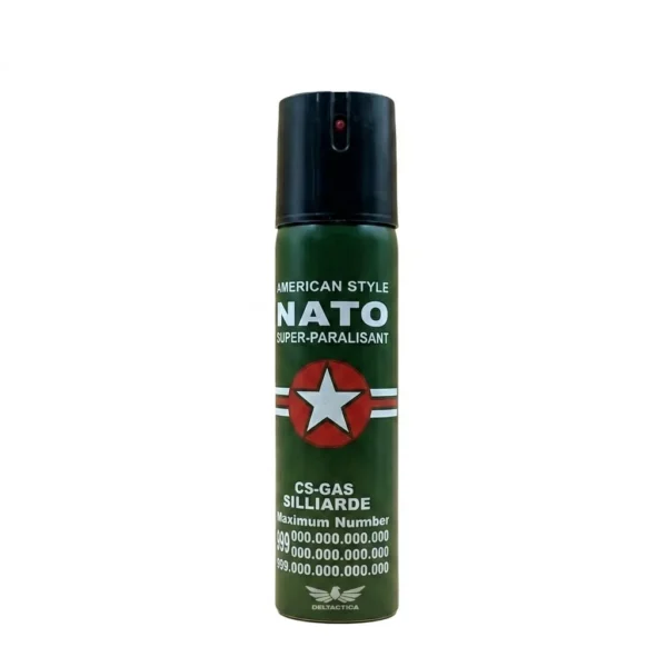 Spray de gas pimienta NATO grande de 110ml con fórmula CS-Gas super paralizante. Defensa personal de largo alcance tipo American Style con válvula de seguridad. Cali, Medellin, Bogota, Palmira, Tulua, Cartago, Pereira. Army Store, tienda Tactica.