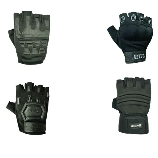 Guantes tácticos cortos sin dedos con refuerzos en nudillos y palma antideslizante. Estilos tipo Oakley, SWAT y armadura rígida. Ideales para tiro, CrossFit, moto y trabajo manual. Cali, Medellin, Bogota, Palmira, Tulua, Cartago, Pereira. Army Store, tienda Tactica.
