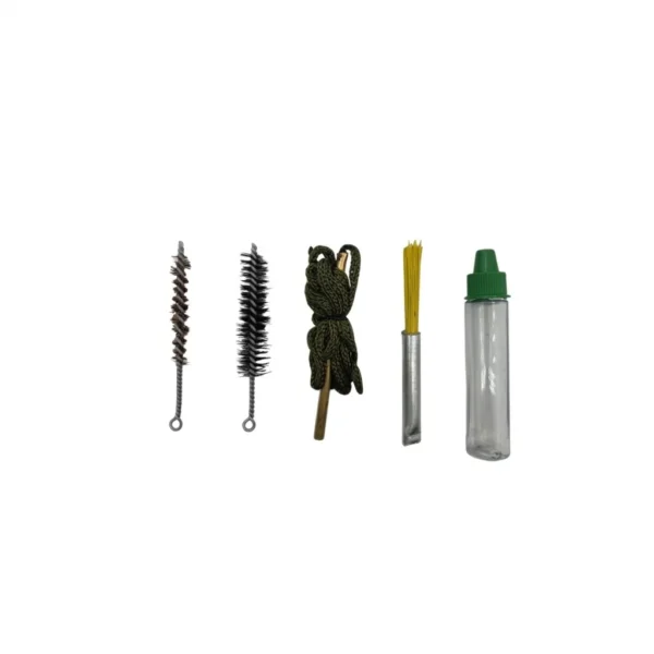 Kit completo de limpieza y mantenimiento para fusiles y rifles. Incluye cepillos de bronce y nylon, baqueta con cordón, parches de algodón y aceitera vacía. Herramientas esenciales para cuidado de armas de fuego. Cali, Medellin, Bogota, Palmira, Tulua, Cartago, Pereira. Army Store, tienda Tactica.