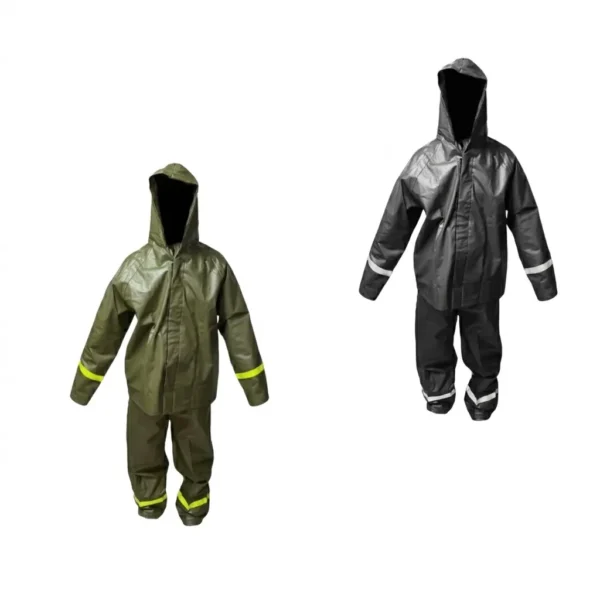 traje-impermeable-vulcanizado-reflectivo---chaqueta-y-pantalon-negroverde-militar-1 Traje de lluvia impermeable de dos piezas (chaqueta y pantalón) en negro y verde militar. Material aleación vulcanizada y siliconada con doble sellado y bandas reflectivas de alta visibilidad. Ideal para trabajo industrial, moto y outdoor. Cali, Medellin, Bogota, Palmira, Tulua, Cartago, Pereira. Army Store, tienda Tactica.