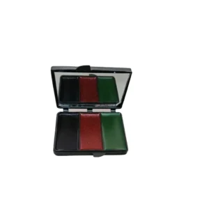 Paleta de maquillaje de camuflaje facial nacional con 3 colores: negro, marrón y verde. Incluye espejo para aplicación en campo. Pintura facial resistente para uso táctico, caza y outdoor. Cali, Medellin, Bogota, Palmira, Tulua, Cartago, Pereira. Army Store, tienda Tactica.