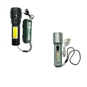 Linterna táctica recargable con panel COB LED y función power bank para cargar celulares. Disponible en negro y translúcido con batería integrada y cable USB. Potente, portátil y multifuncional para emergencias, camping y EDC. Cali, Medellin, Bogota, Palmira, Tulua, Cartago, Pereira. Army Store, tienda Tactica.