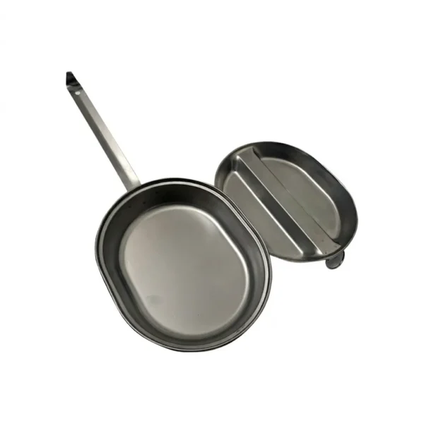 Marmita táctica de acero inoxidable tipo mess kit americano con olla, sartén y tapa. Utensilios de cocina portátiles para camping, senderismo, supervivencia y outdoor. Resistente, ligero y fácil de limpiar. Cali, Medellin, Bogota, Palmira, Tulua, Cartago, Pereira. Army Store, tienda Tactica.
