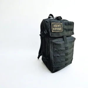 Mochila táctica militar de 30 litros en negro con sistema MOLLE y parche Army Store. Backpack compacto resistente para operaciones tácticas, uso diario EDC, senderismo y outdoor. Cali, Medellin, Bogota, Palmira, Tulua, Cartago, Pereira. Army Store, tienda Tactica.