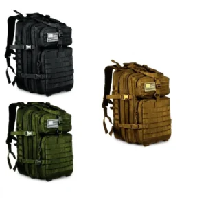 Mochila táctica militar de 50 litros con sistema MOLLE en negro, verde oliva y coyote tan. Backpack impermeable multifuncional con compartimento para laptop, bolsillos organizadores y correas acolchadas. Para camping, senderismo, caza y operaciones tácticas. Cali, Medellin, Bogota, Palmira, Tulua, Cartago, Pereira. Army Store, tienda Tactica.