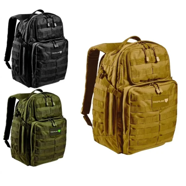 Mochila táctica RUSH de 40 litros con diseño Center Line estilo 5.11 en negro, verde oliva y coyote tan. Backpack MOLLE con compartimento CCW oculto, funda laptop 15", sistema hidratación y múltiples organizadores. Cali, Medellin, Bogota, Palmira, Tulua, Cartago, Pereira. Army Store, tienda Tactica.